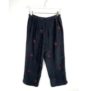 Vintage 90s 100% Silk Crop Pant Embroidery Womens Size 10